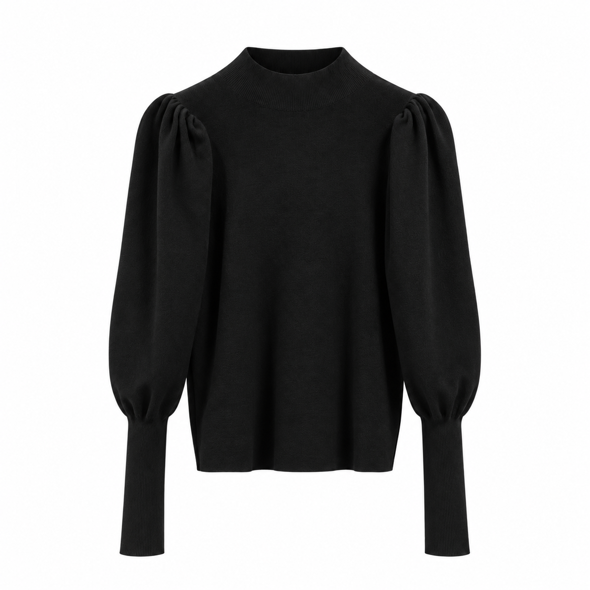 Women's Ribbed Mock Neck Sweater with Puff Sleeves