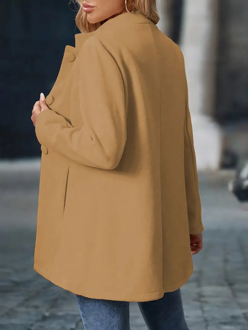Women's Tailored Stand-Collar Coat with Covered Buttons