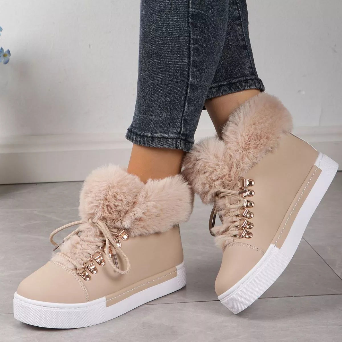 Women's Faux-Fur Lace-Up Ankle Boots