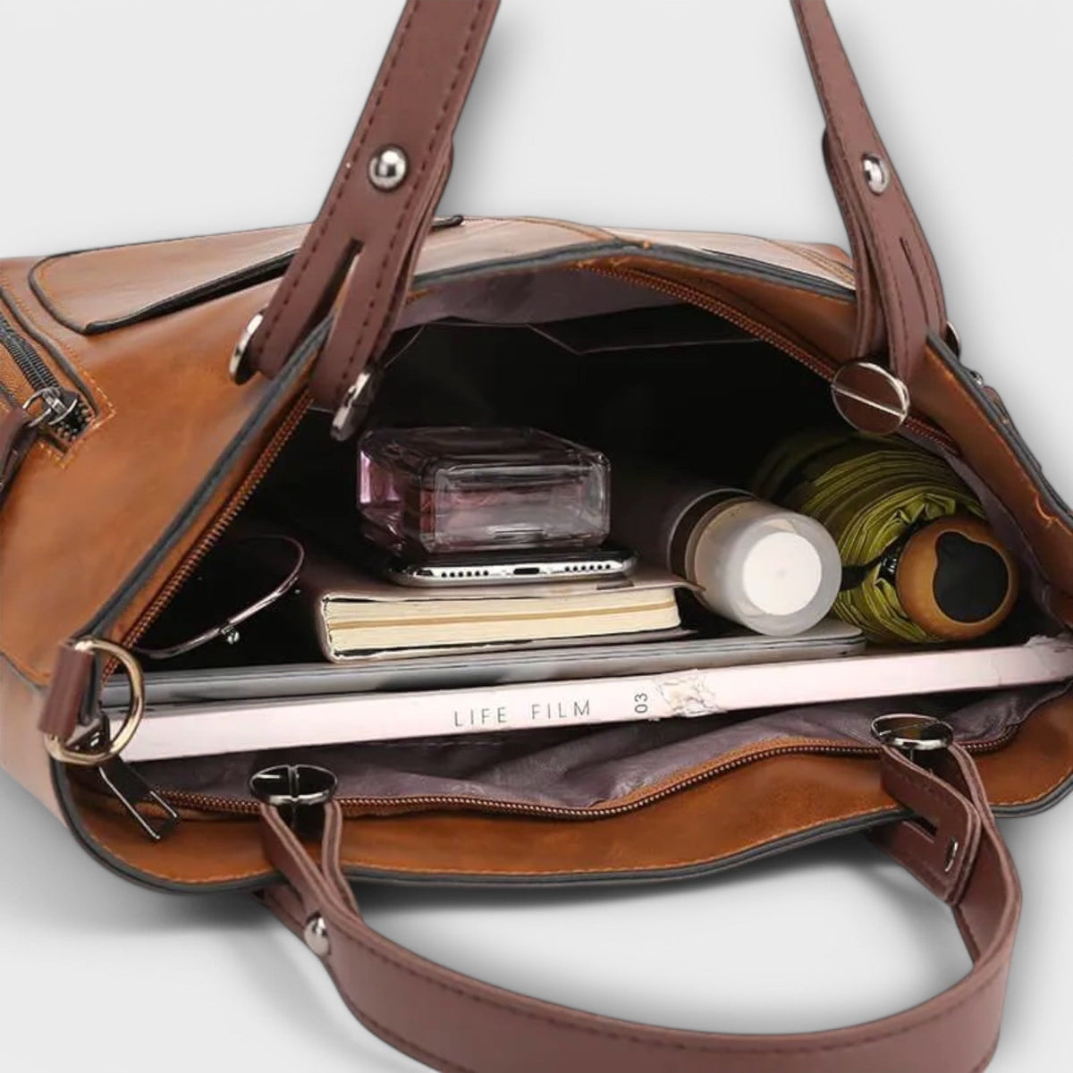 Women's Multi-Pocket Vintage Faux Leather Tote Bag