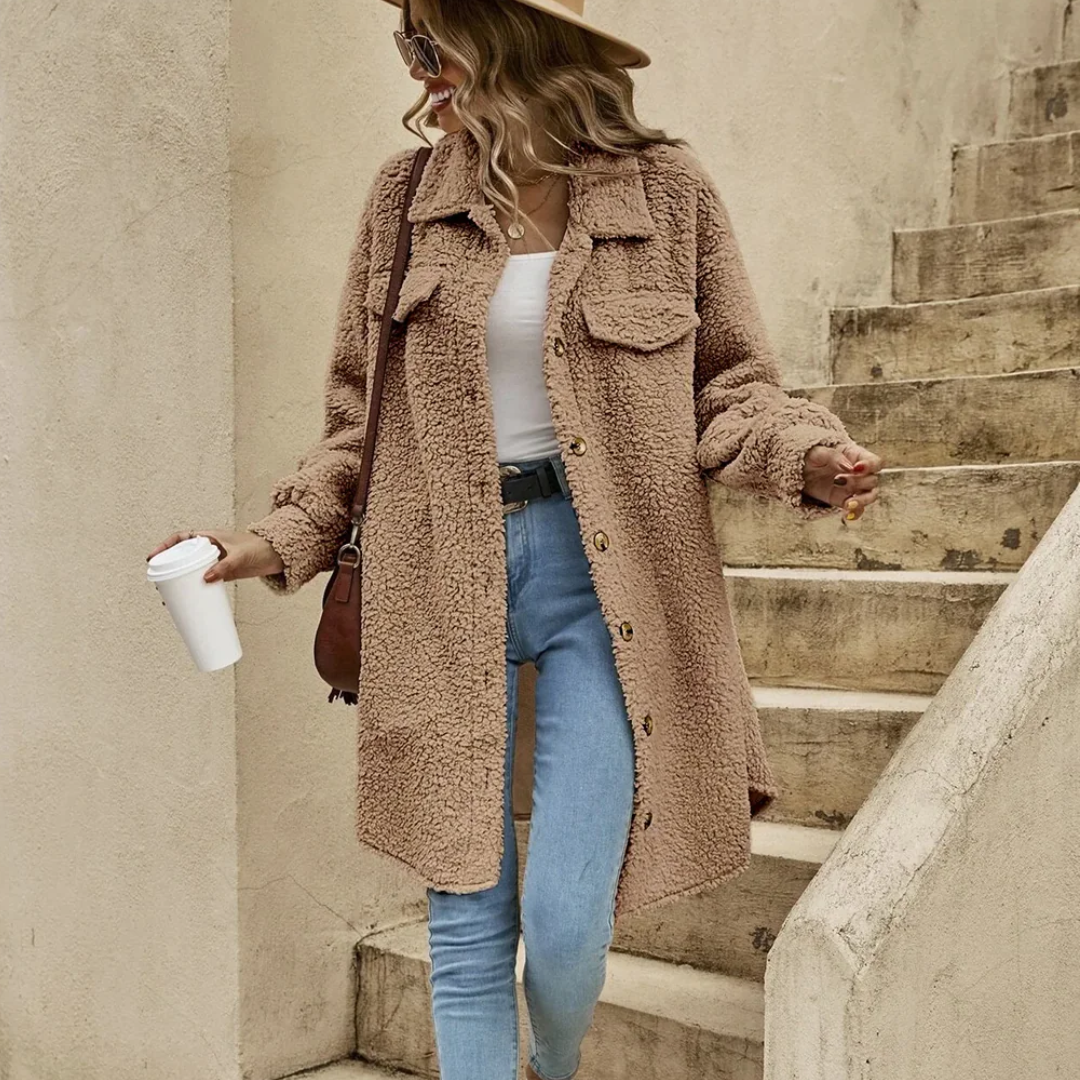 Women's Long Teddy Fleece Shirt Coat