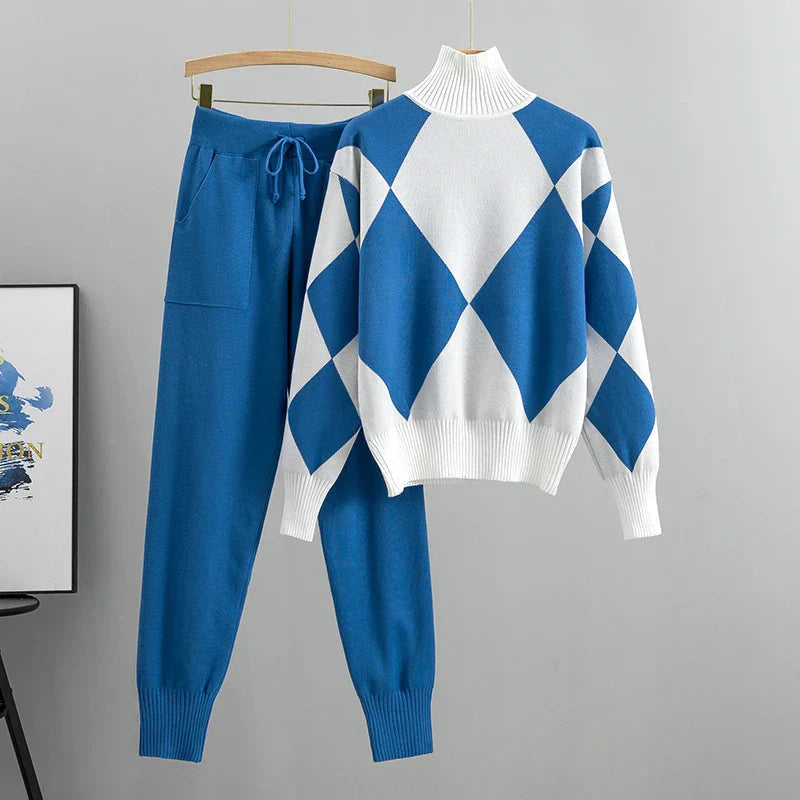 Women's Argyle Knit Sweater & Pants Set
