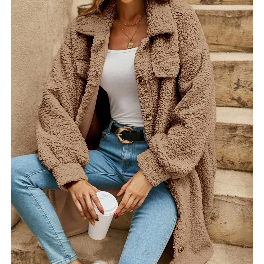 Women's Long Teddy Fleece Shirt Coat
