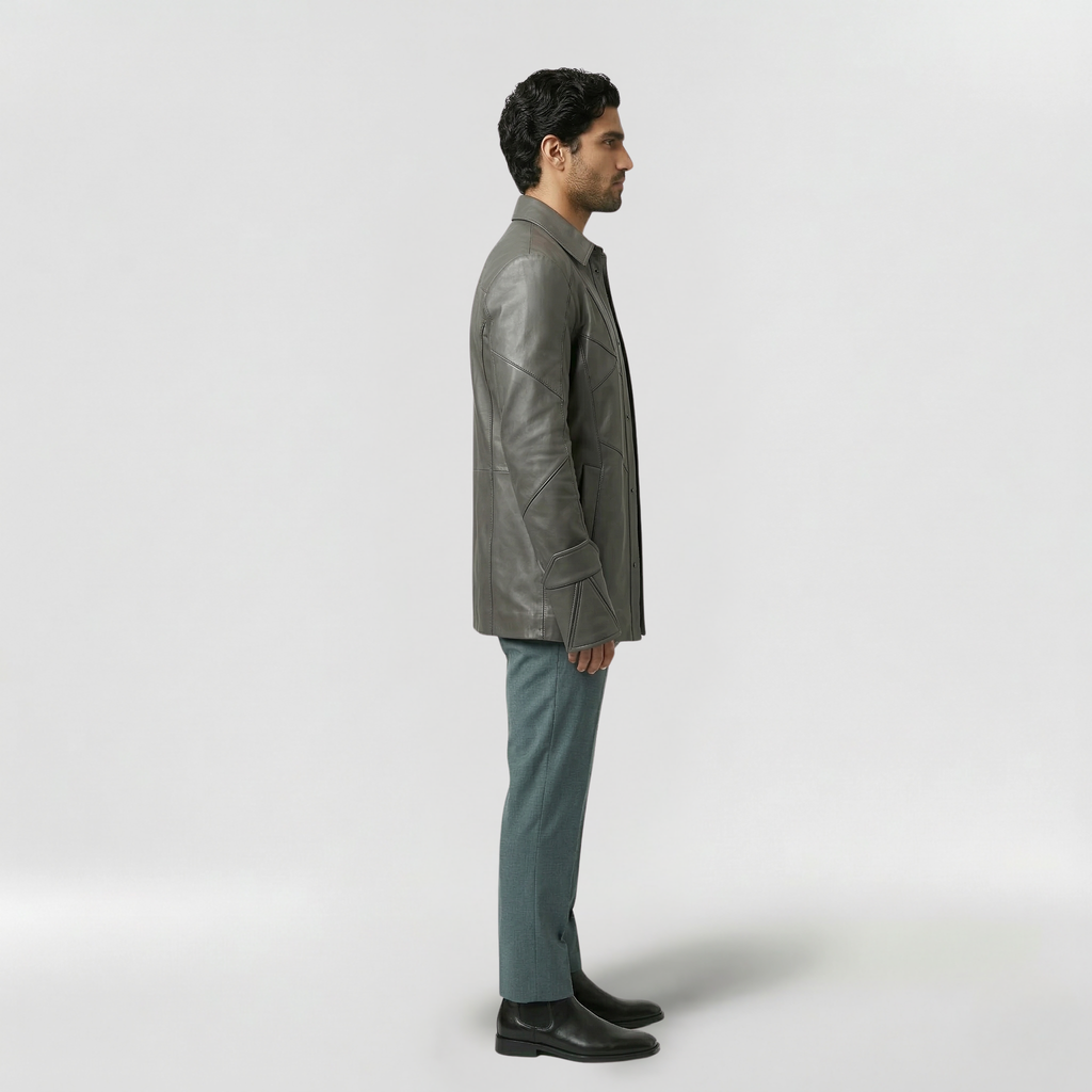 Men's Longline Faux-Leather Shirt Jacket