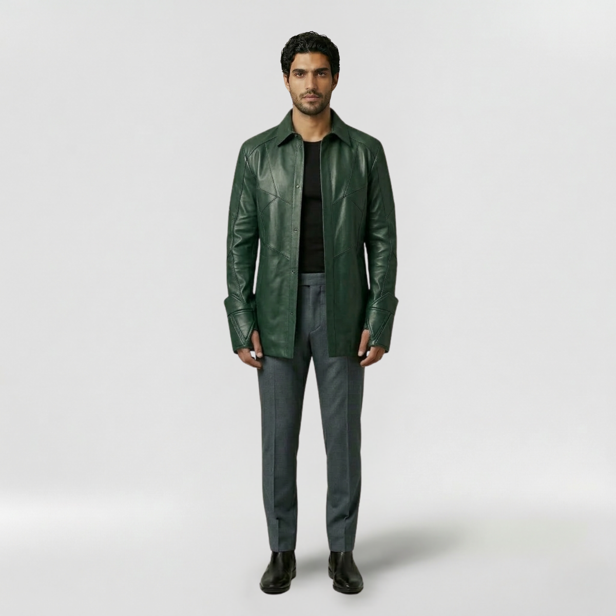 Men's Longline Faux-Leather Shirt Jacket