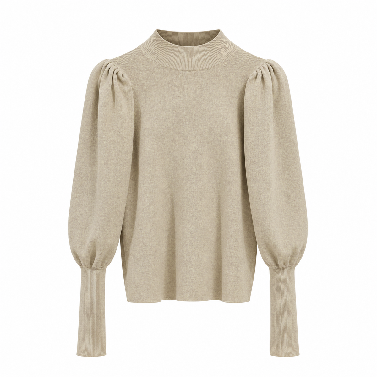 Women's Ribbed Mock Neck Sweater with Puff Sleeves