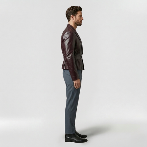 Men's Belted Faux-Leather Blazer