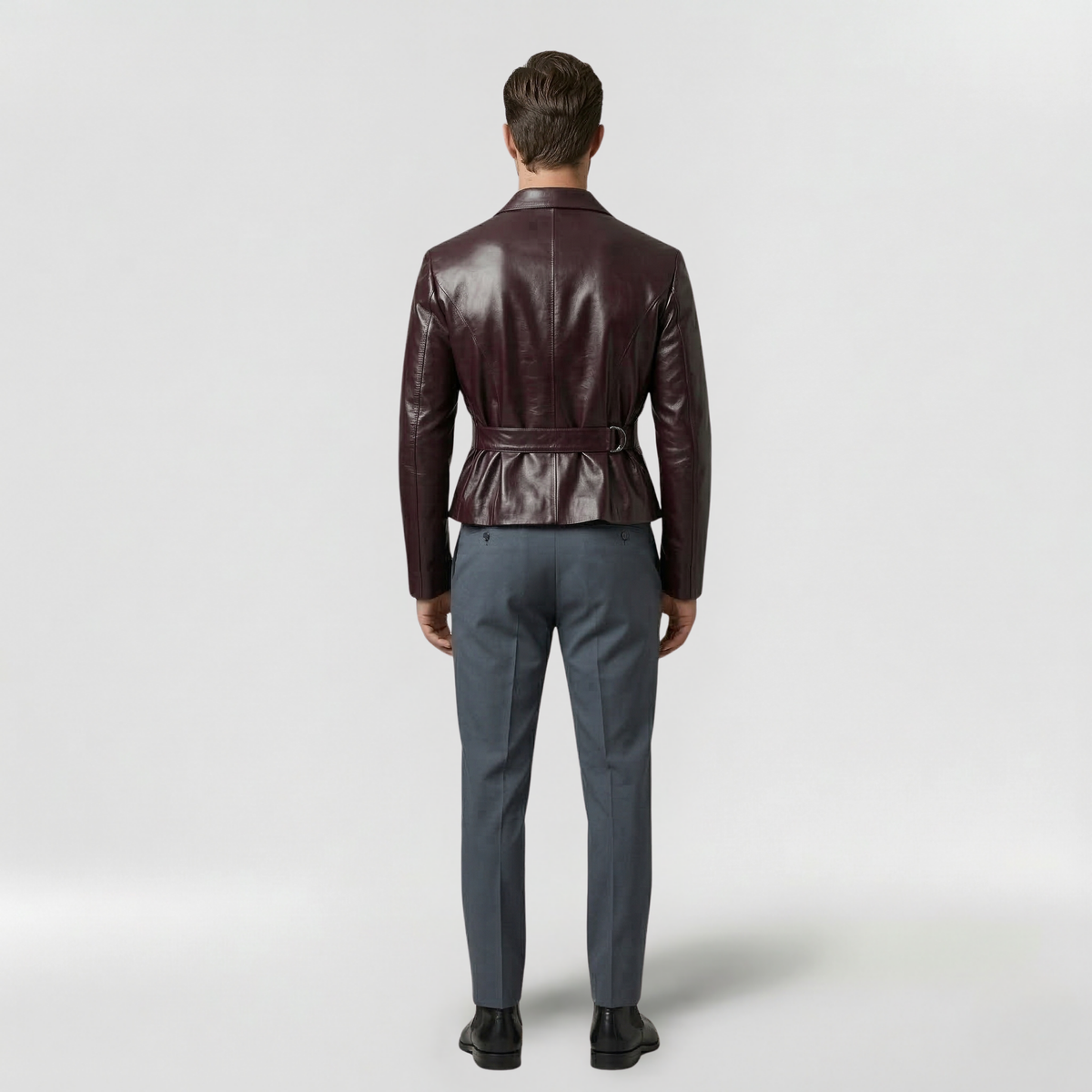 Men's Belted Faux-Leather Blazer