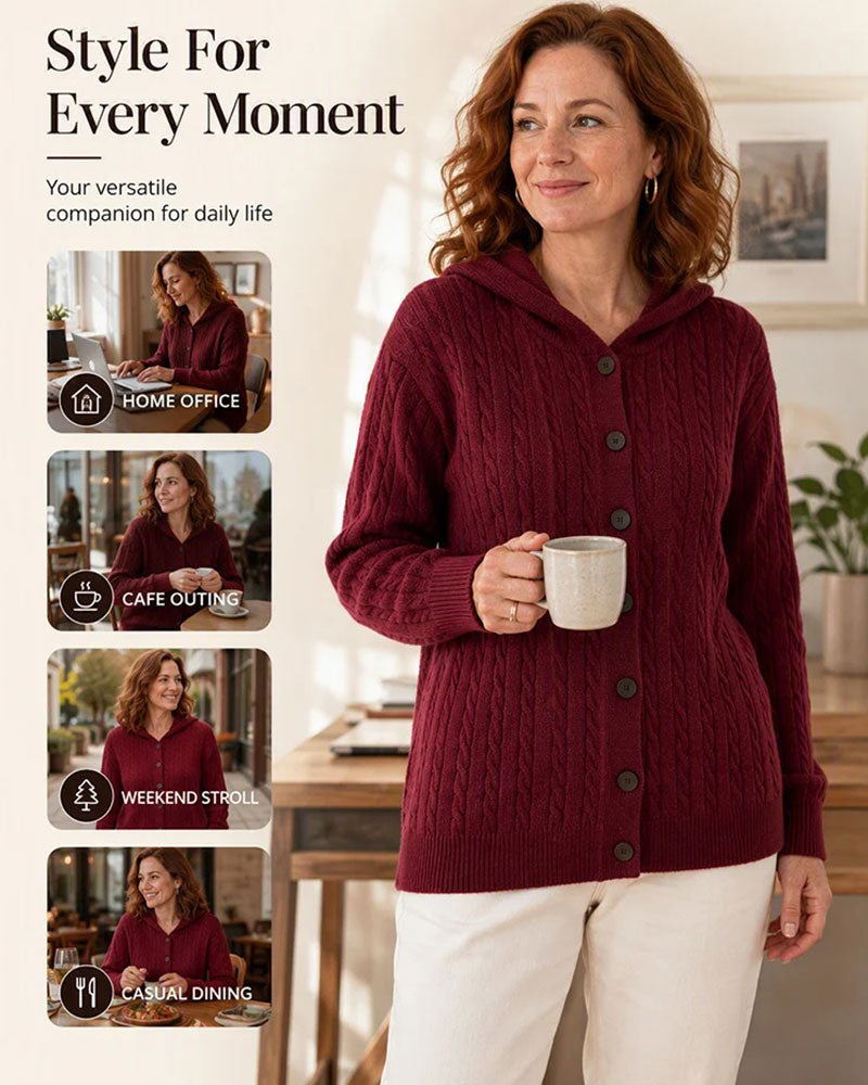 Women's Cable Knit Hooded Cardigan