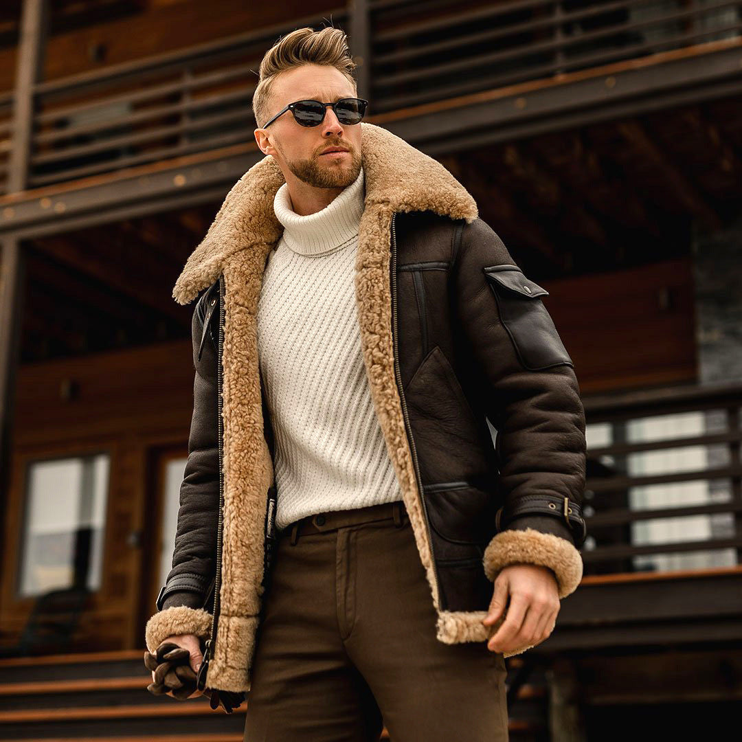 Men's Faux Shearling Lined Aviator Jacket