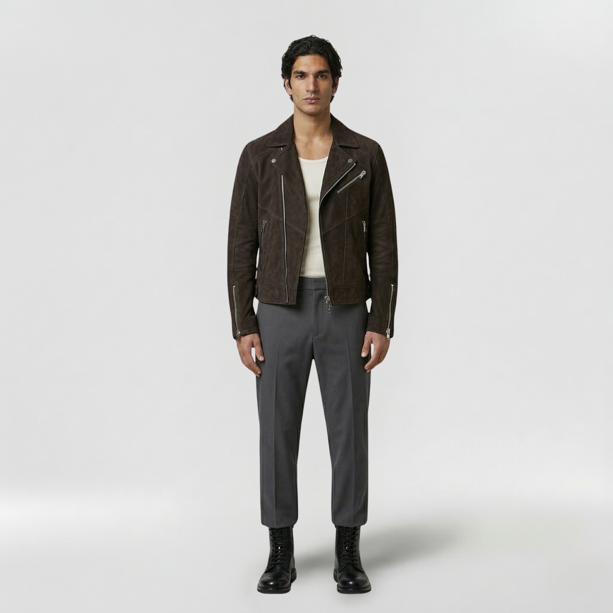 Men's Faux-Leather Moto Zip Jacket
