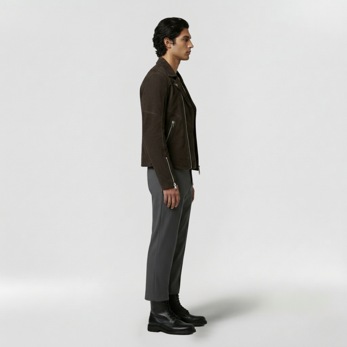 Men's Faux-Leather Moto Zip Jacket