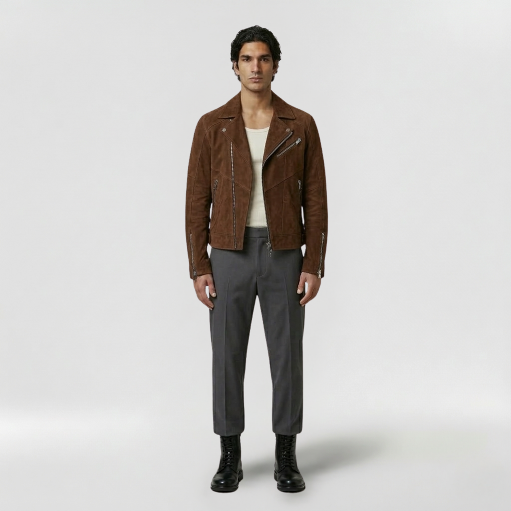 Men's Faux-Leather Moto Zip Jacket