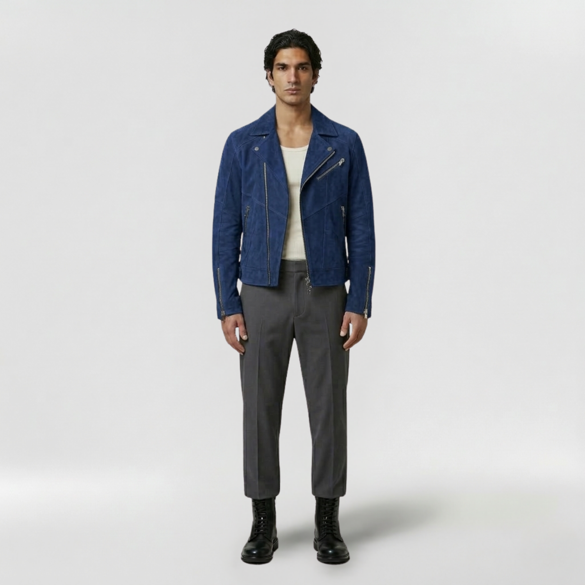 Men's Faux-Leather Moto Zip Jacket