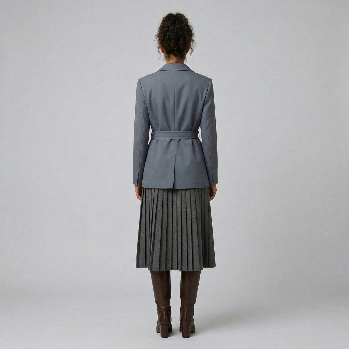 Women's Belted Blazer & Pleated Skirt Set