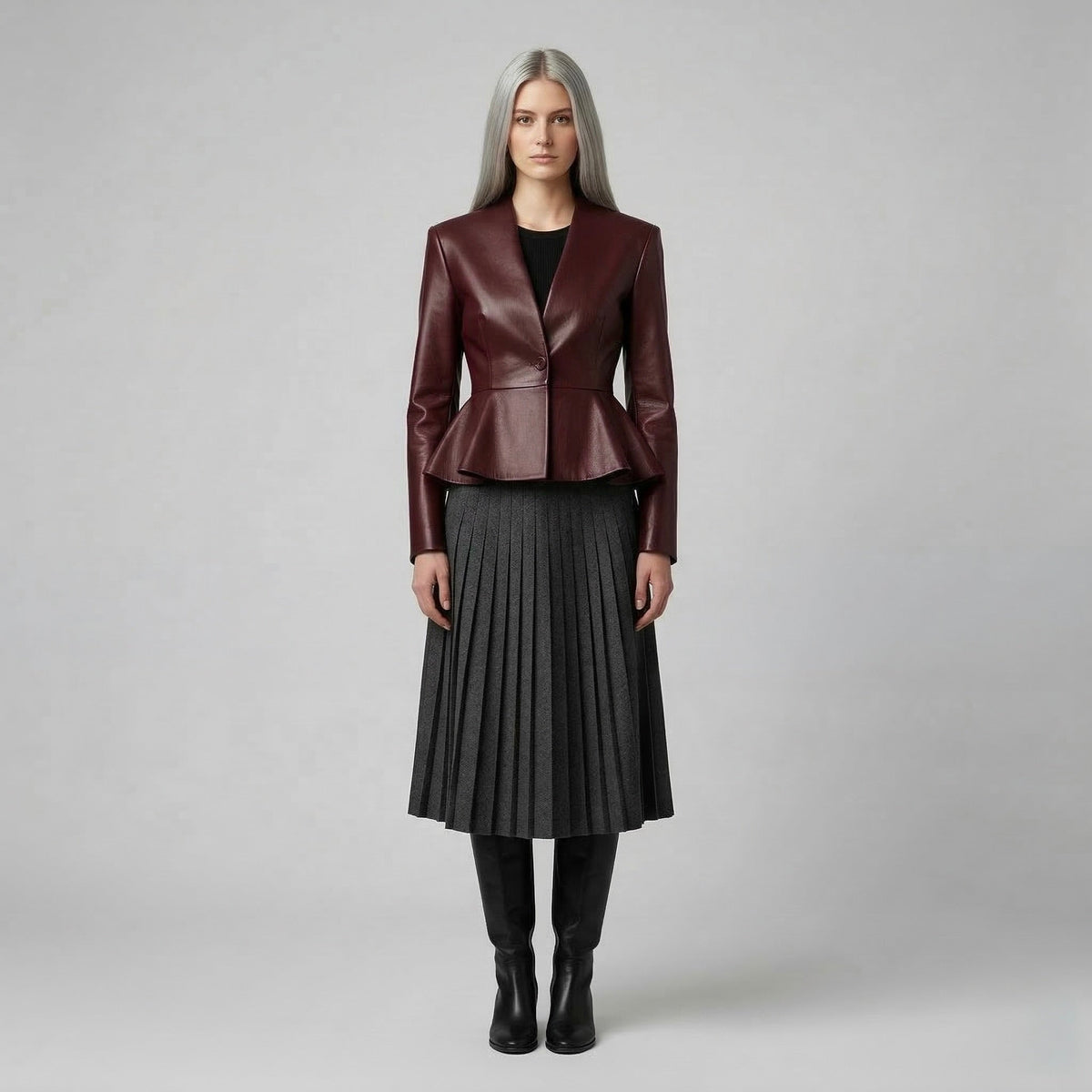 Women's Peplum Faux-Leather Jacket