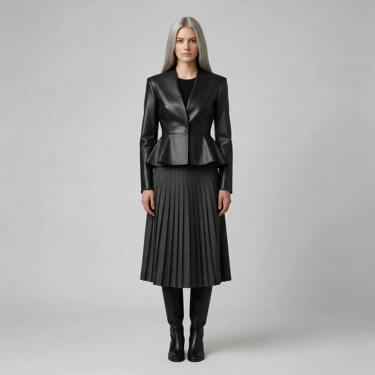 Women's Peplum Faux-Leather Jacket