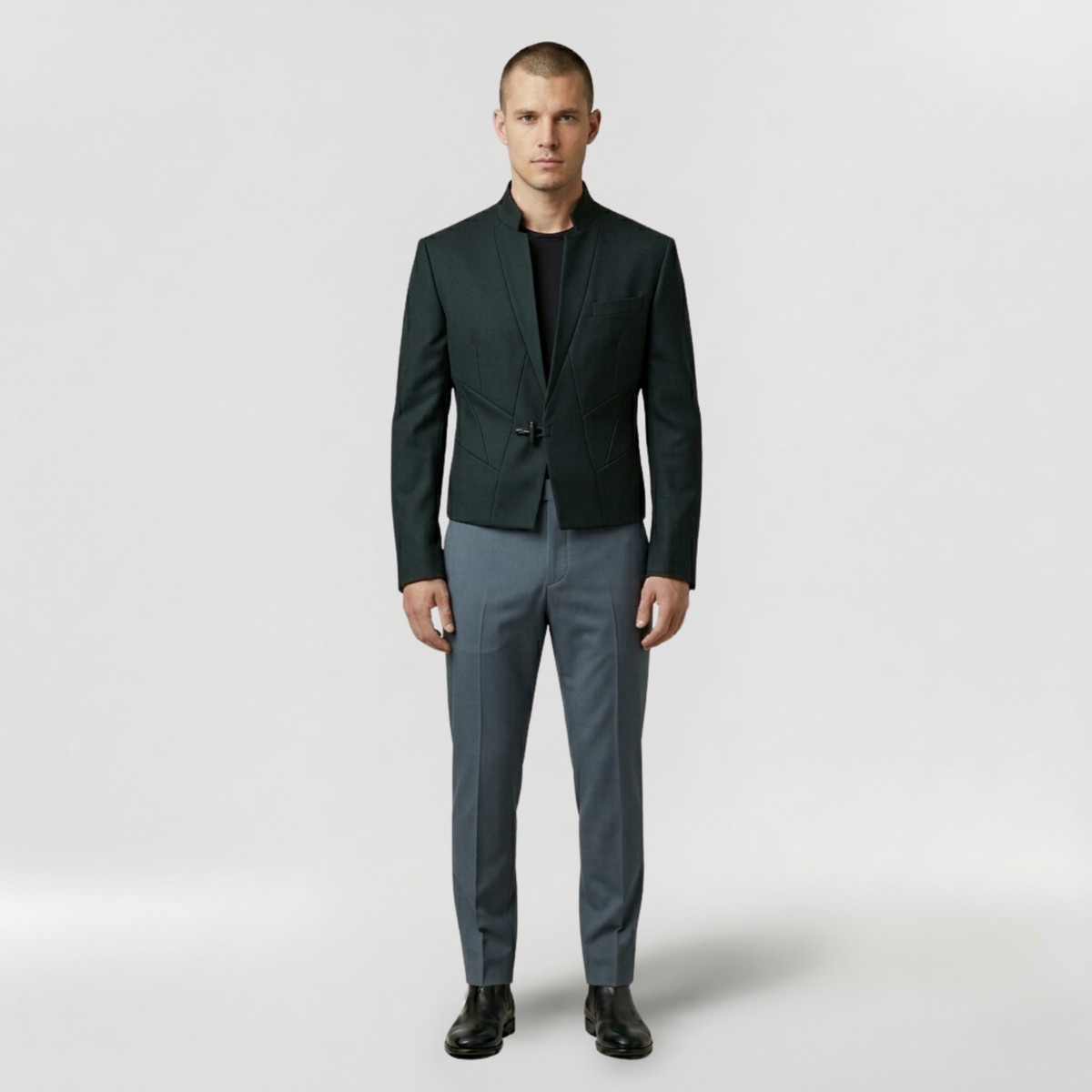 Men's Collarless Structured Blazer