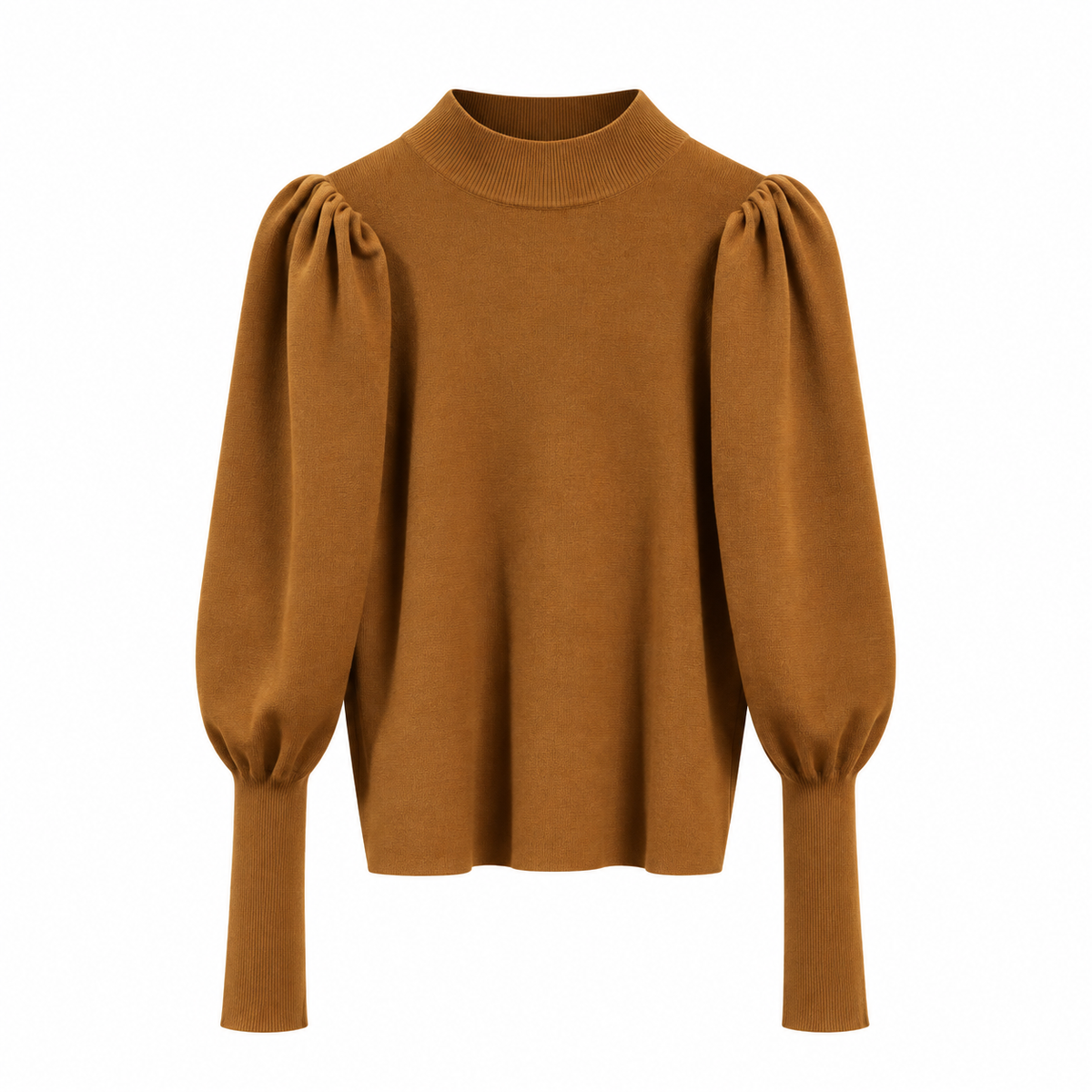 Women's Ribbed Mock Neck Sweater with Puff Sleeves