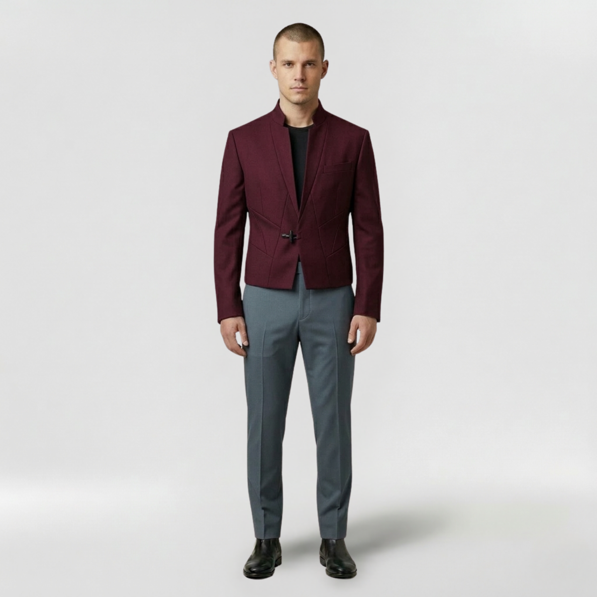 Men's Collarless Structured Blazer