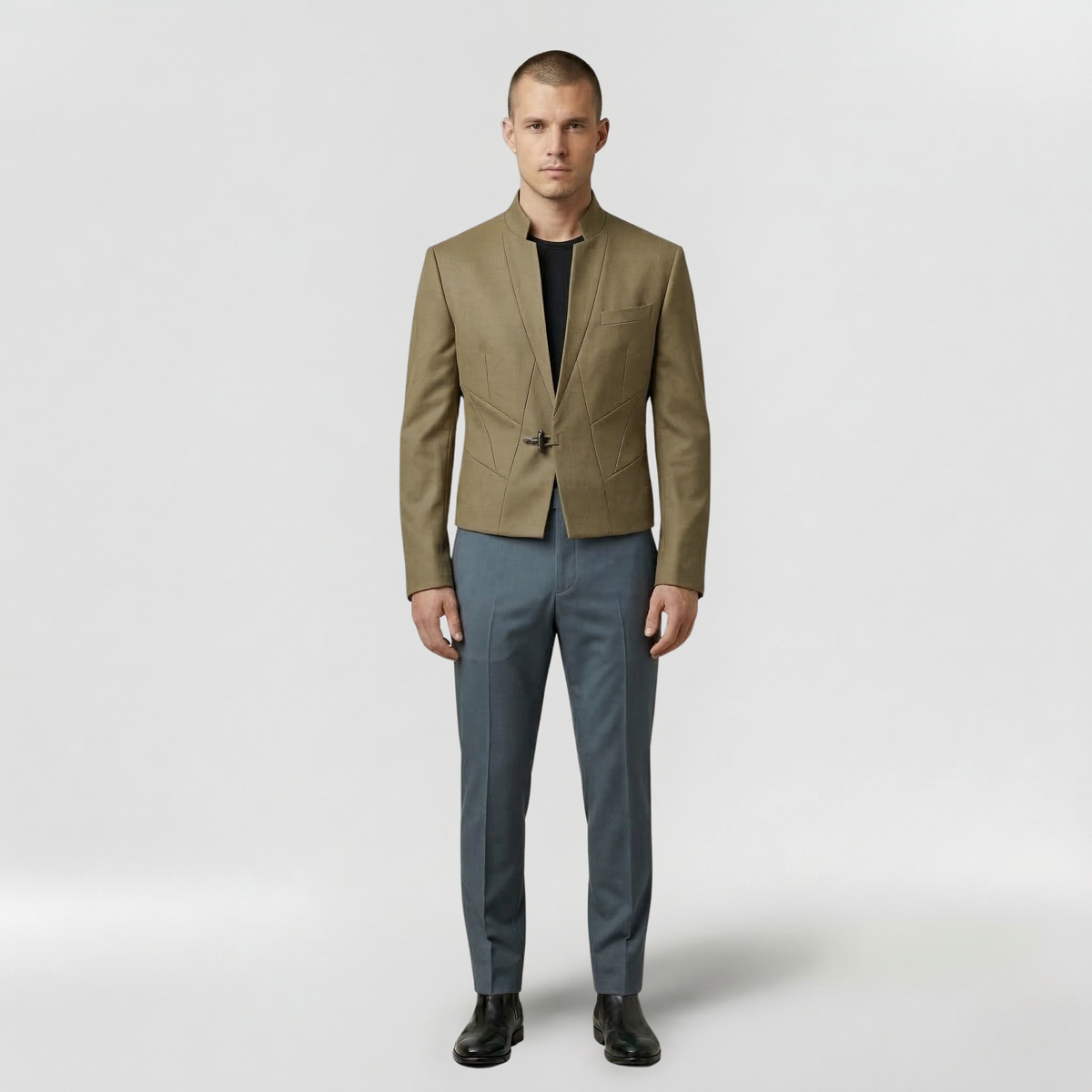 Men's Collarless Structured Blazer