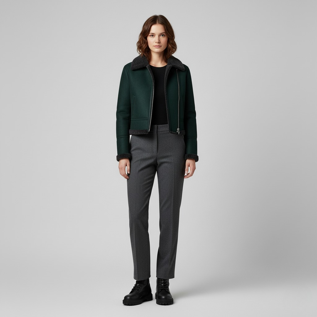 Women's Faux-Shearling Trim Cropped Jacket