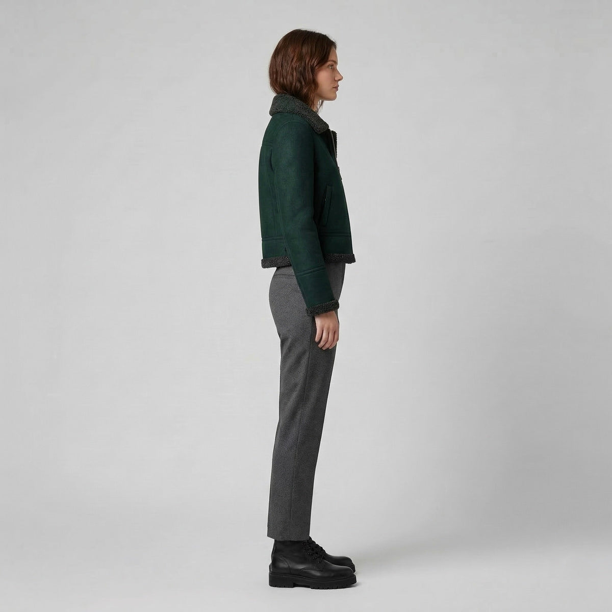 Women's Faux-Shearling Trim Cropped Jacket