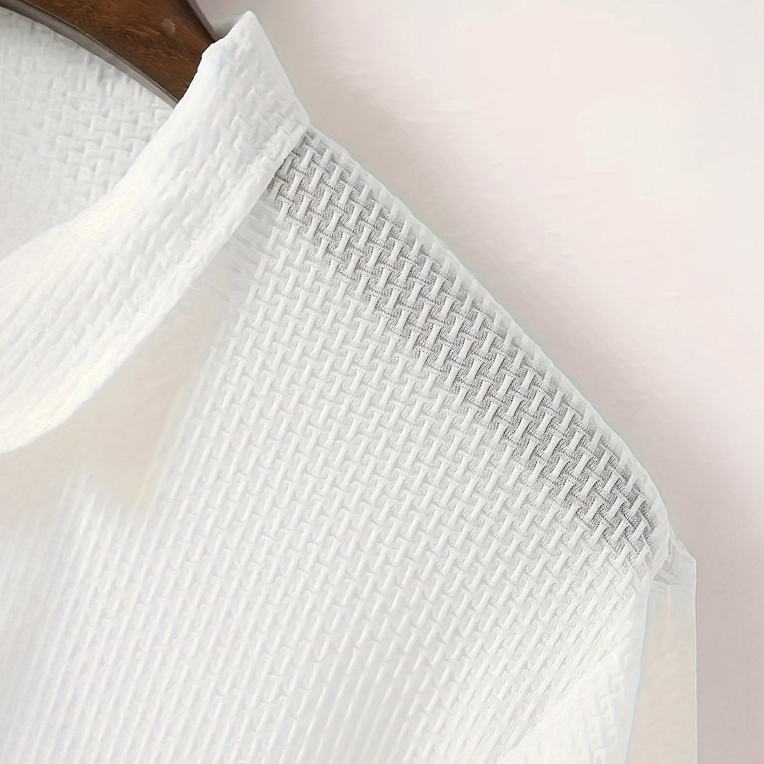 Men's Waffle Knit Long-Sleeve Polo Shirt