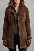 Women's Long Faux Suede Button-Front Coat