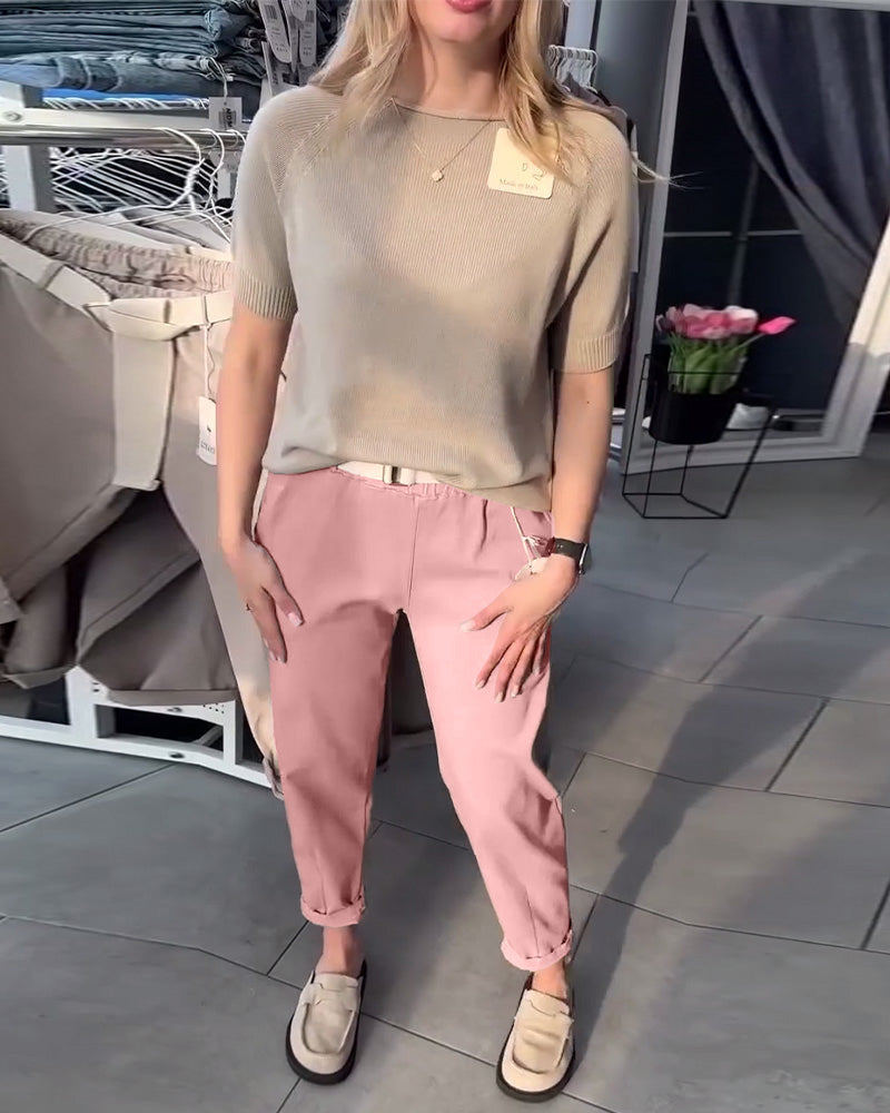 Women's Belted Straight-Leg Trousers