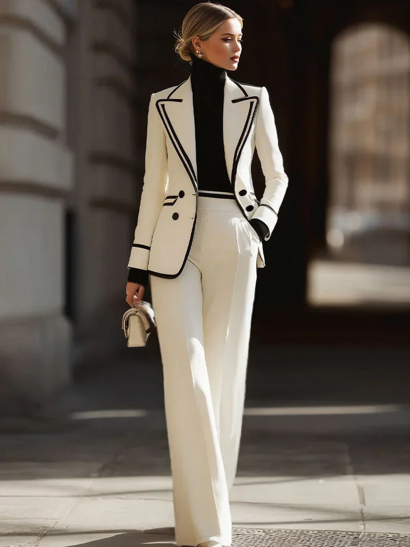 Women's Contrast Piping Two-Piece Suit Set