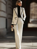 Women's Contrast Piping Two-Piece Suit Set