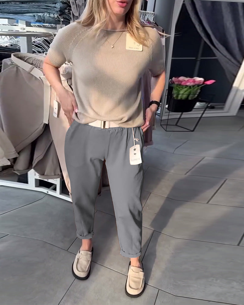 Women's Belted Straight-Leg Trousers