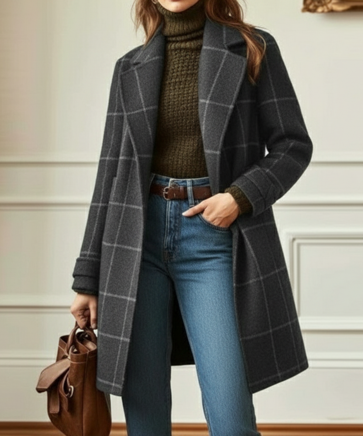 Women's Plaid Wool-Blend Coat