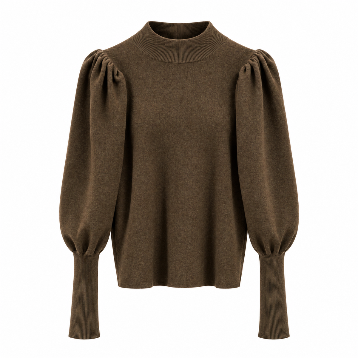Women's Ribbed Mock Neck Sweater with Puff Sleeves