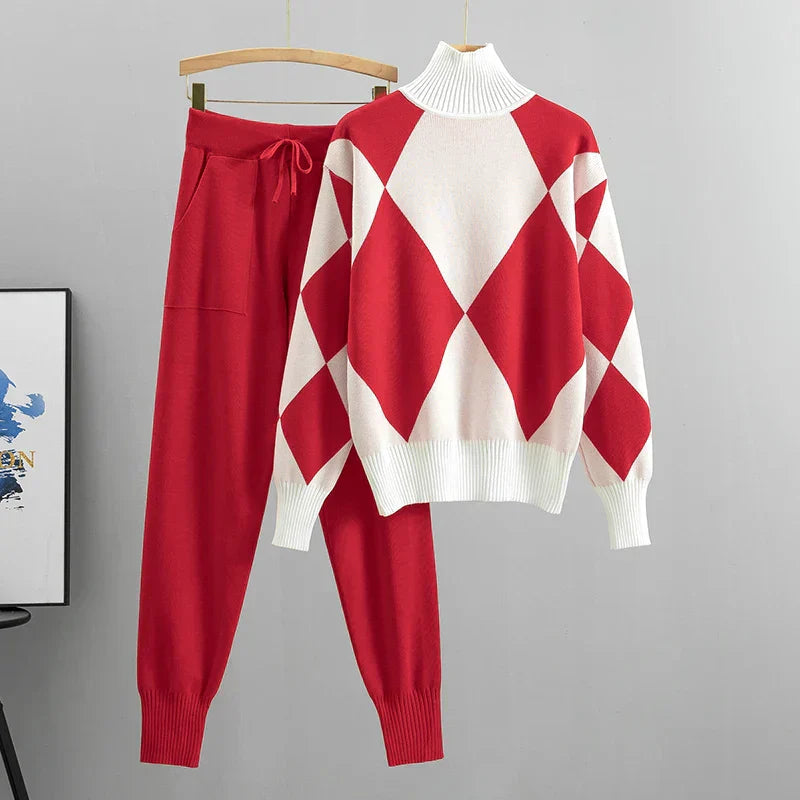 Women's Argyle Knit Sweater & Pants Set