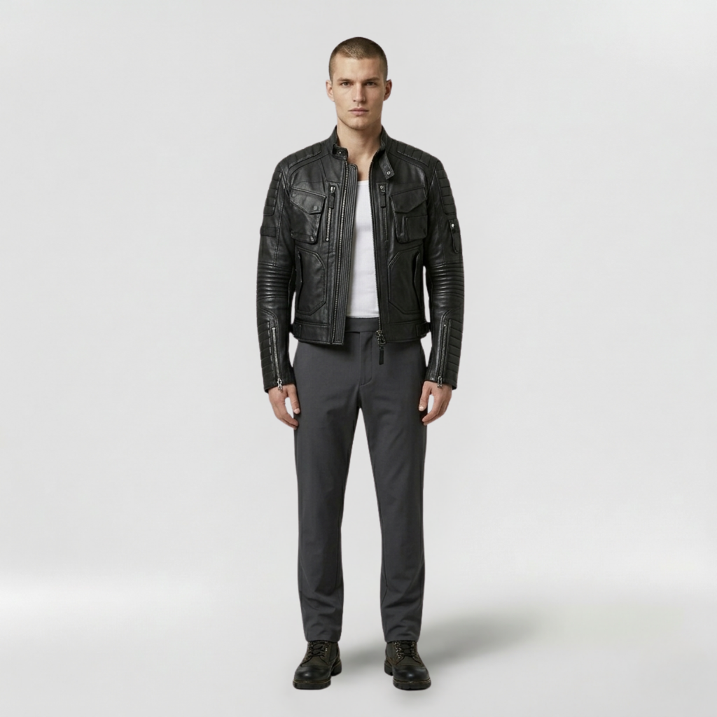 Men's Ribbed Faux-Leather Moto Jacket