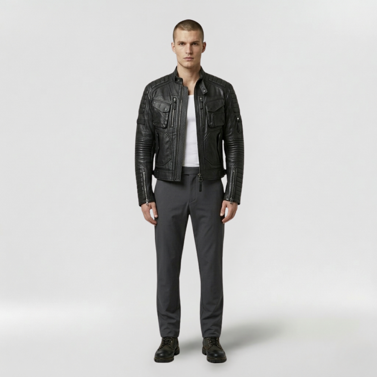 Men's Ribbed Faux-Leather Moto Jacket