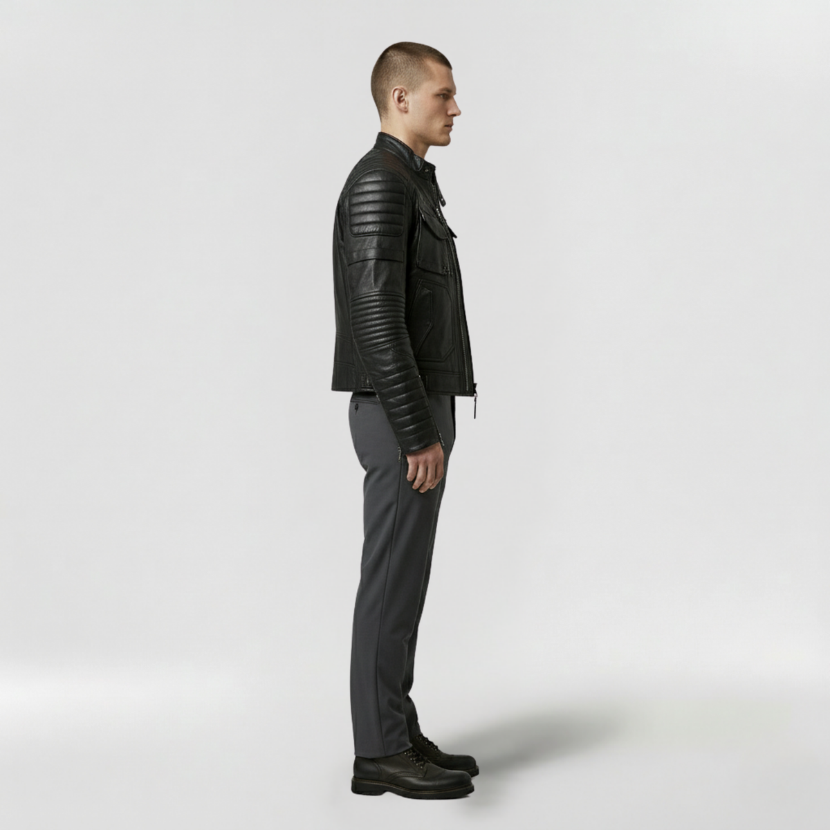 Men's Ribbed Faux-Leather Moto Jacket