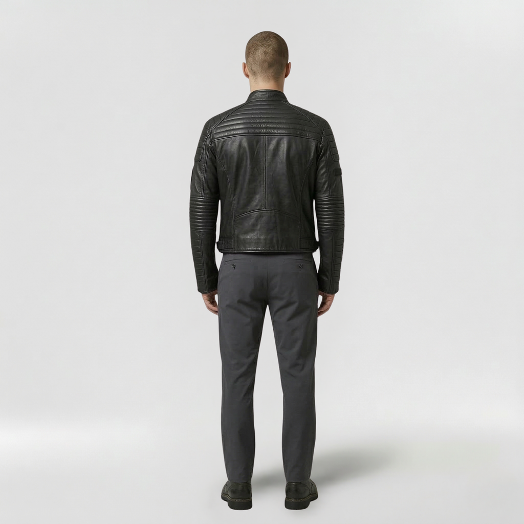 Men's Ribbed Faux-Leather Moto Jacket