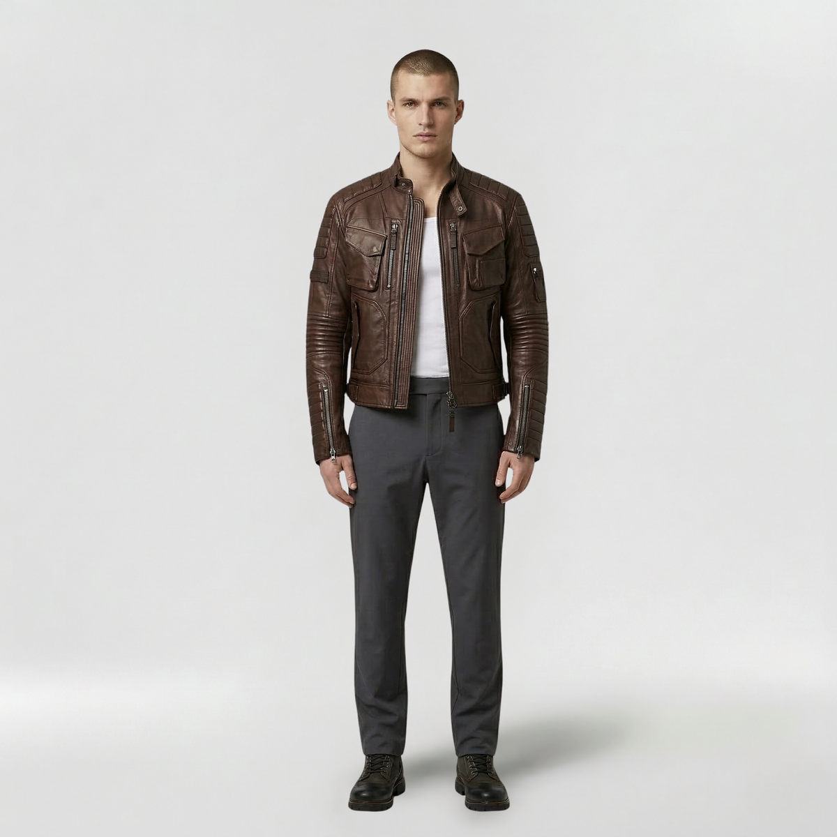 Men's Ribbed Faux-Leather Moto Jacket