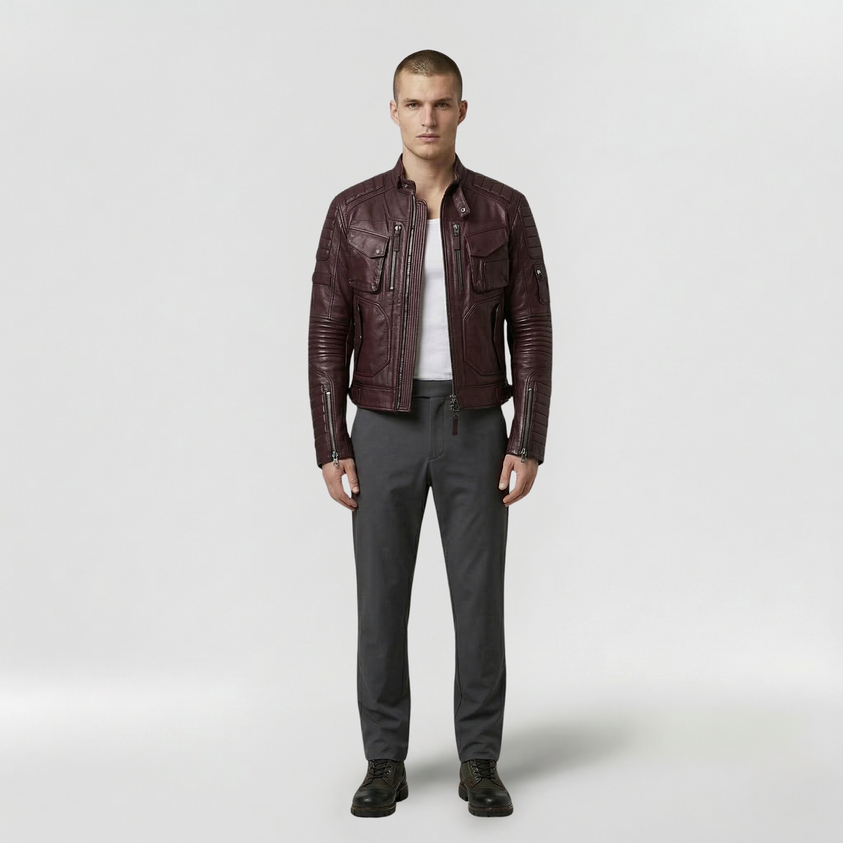 Men's Ribbed Faux-Leather Moto Jacket