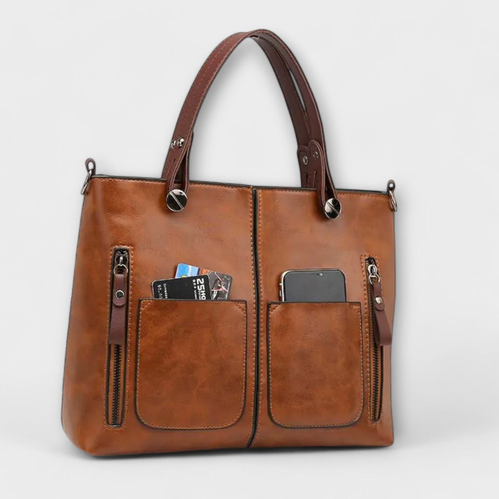 Women's Multi-Pocket Vintage Faux Leather Tote Bag