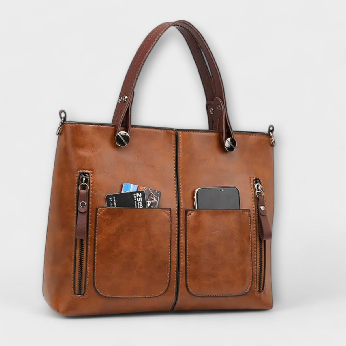 Women's Multi-Pocket Vintage Faux Leather Tote Bag