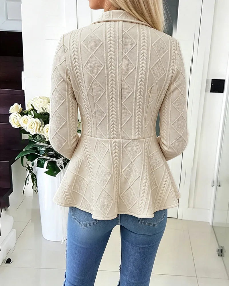 Women's Diamond Knit Cardigan Jacket with Gold Buttons