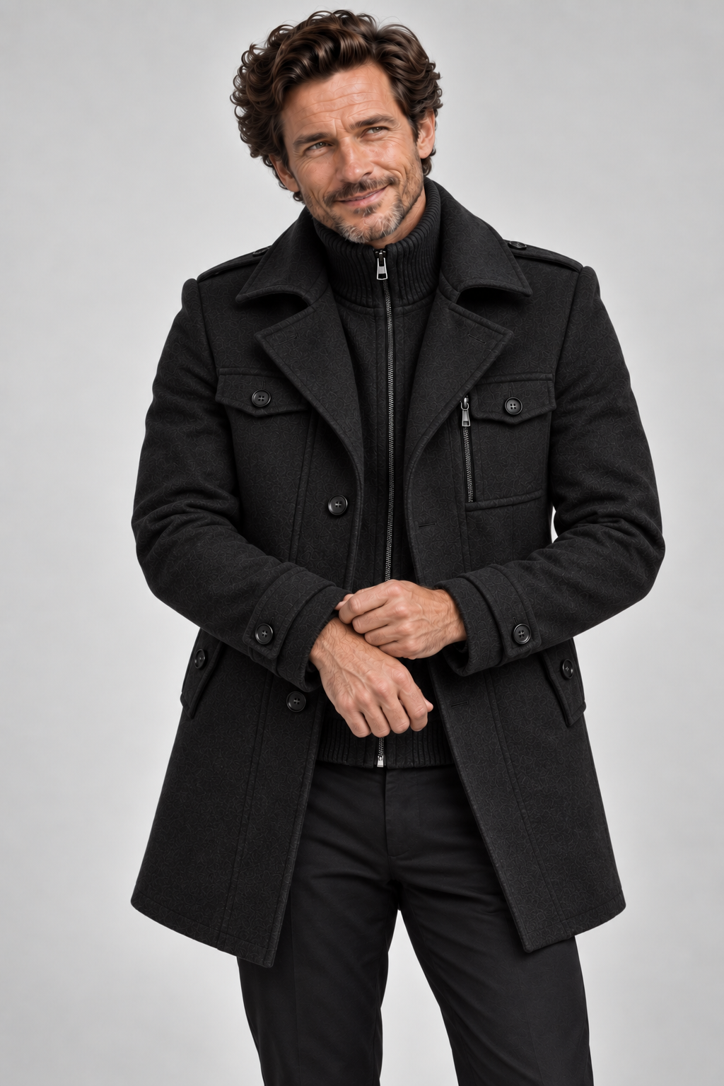 Men's Classic Wool-Blend Tailored Overcoat