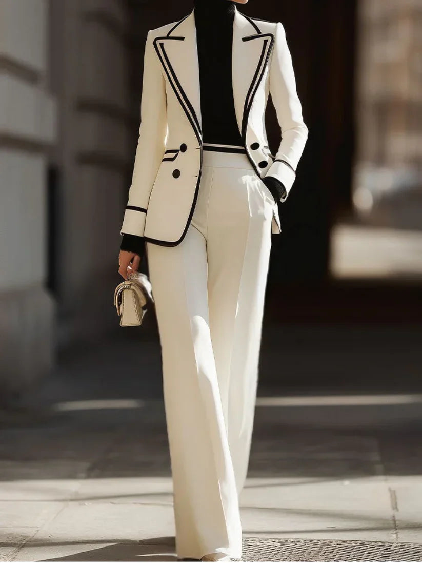 Women's Contrast Piping Two-Piece Suit Set