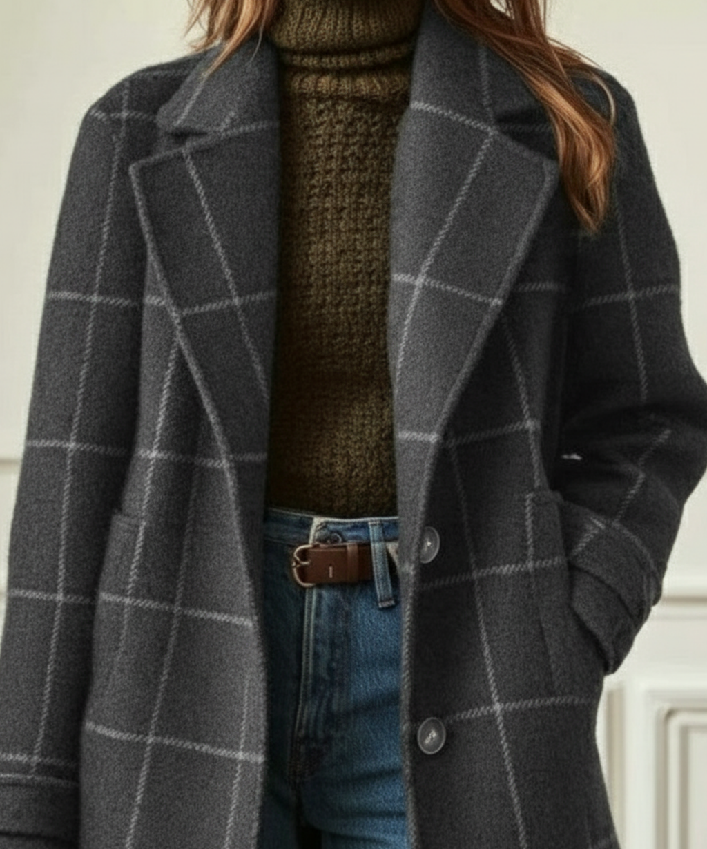 Women's Plaid Wool-Blend Coat
