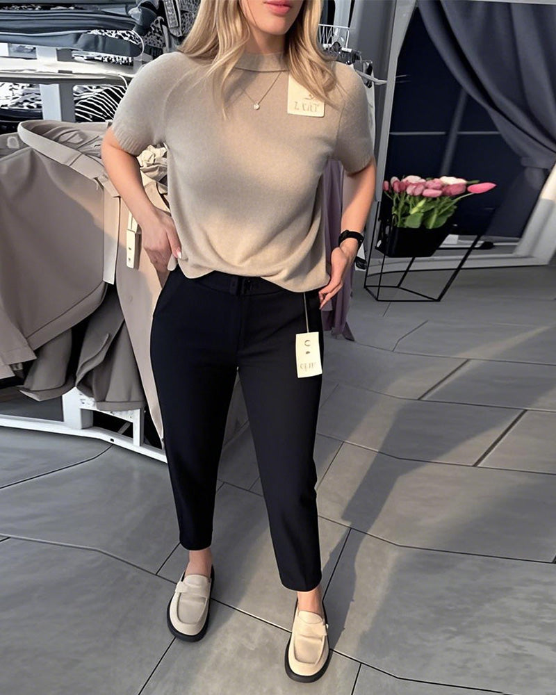 Women's Belted Straight-Leg Trousers