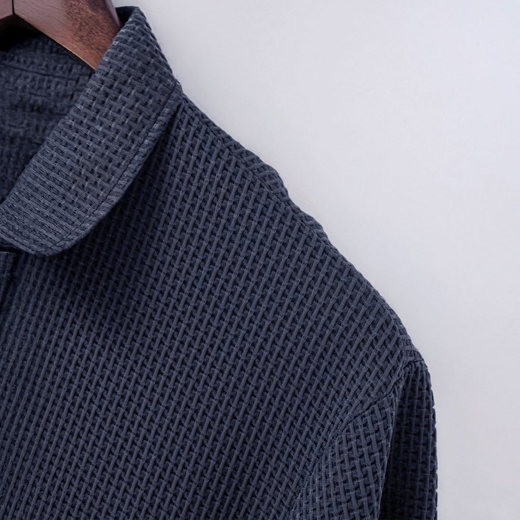 Men's Waffle Knit Long-Sleeve Polo Shirt